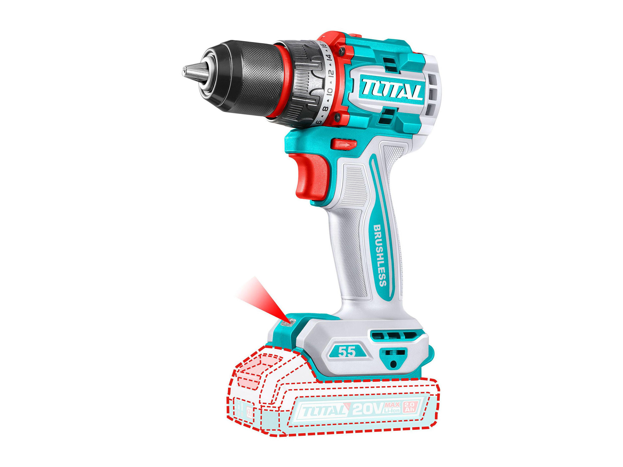 Total Compact Brushless Cordless Drill 55 Nm 20 V